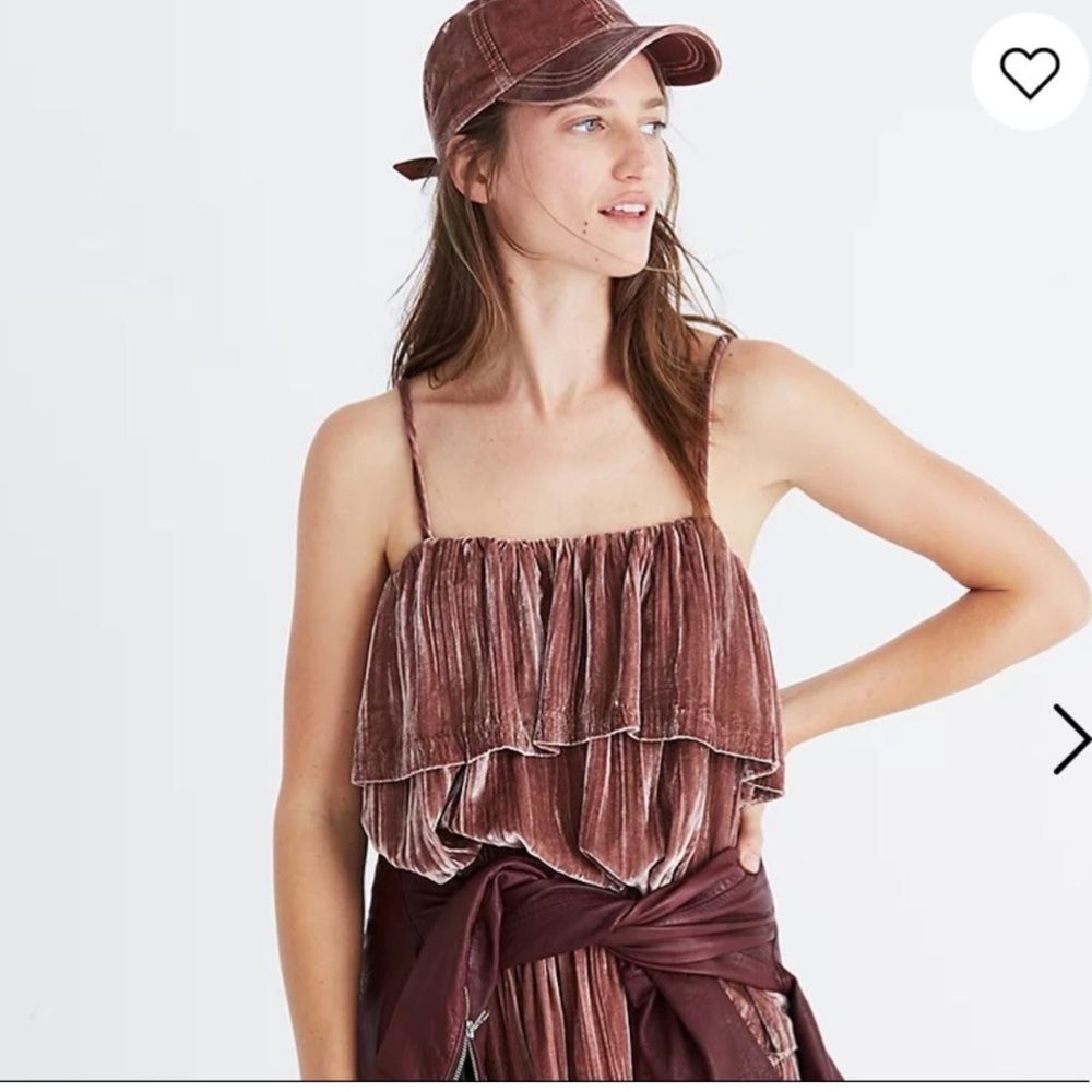 Madewell Crushed Velvet Ruffle Cami Top